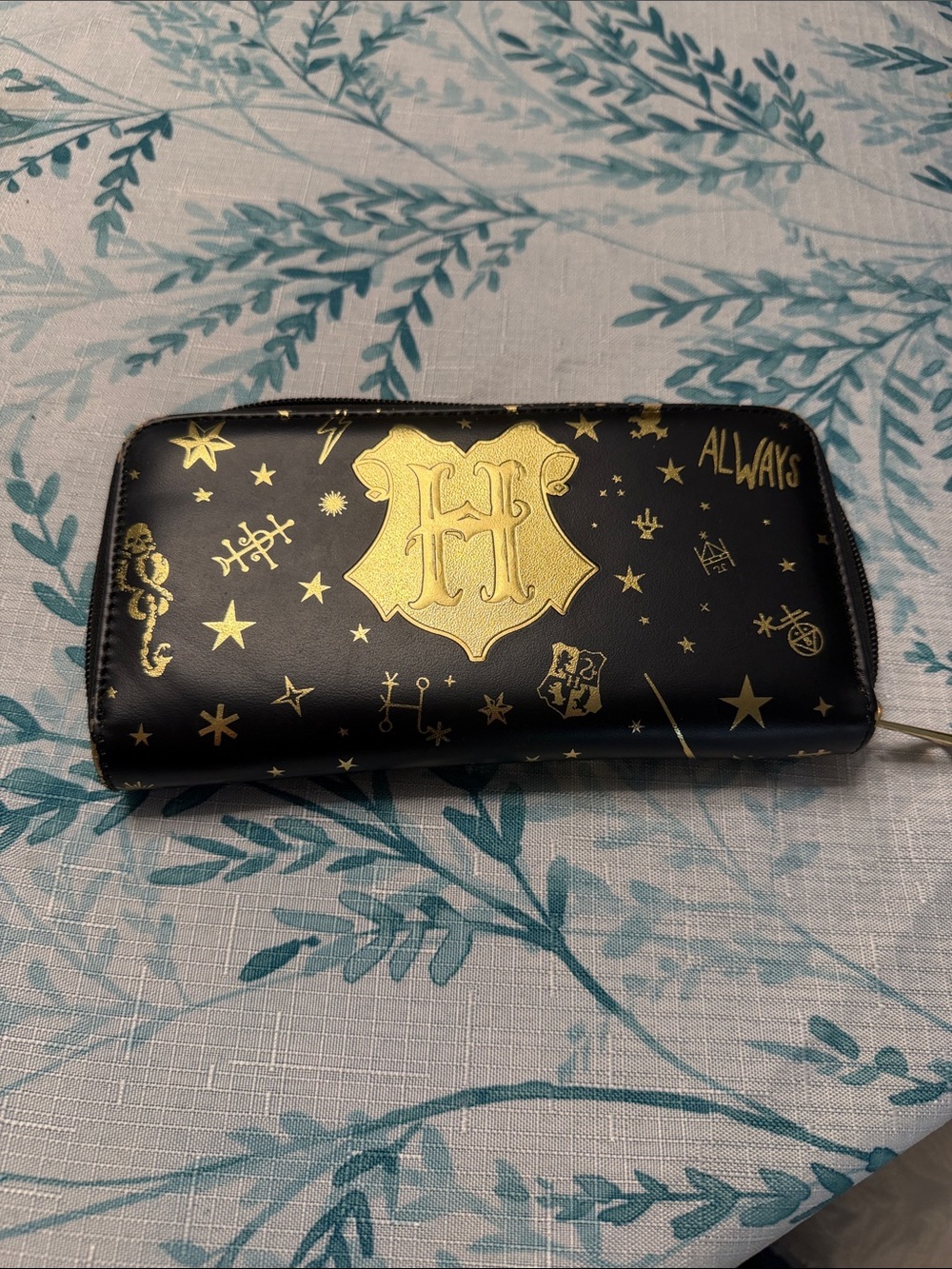 Harry Potter Black Zip Wallet with Gold Stud Accents